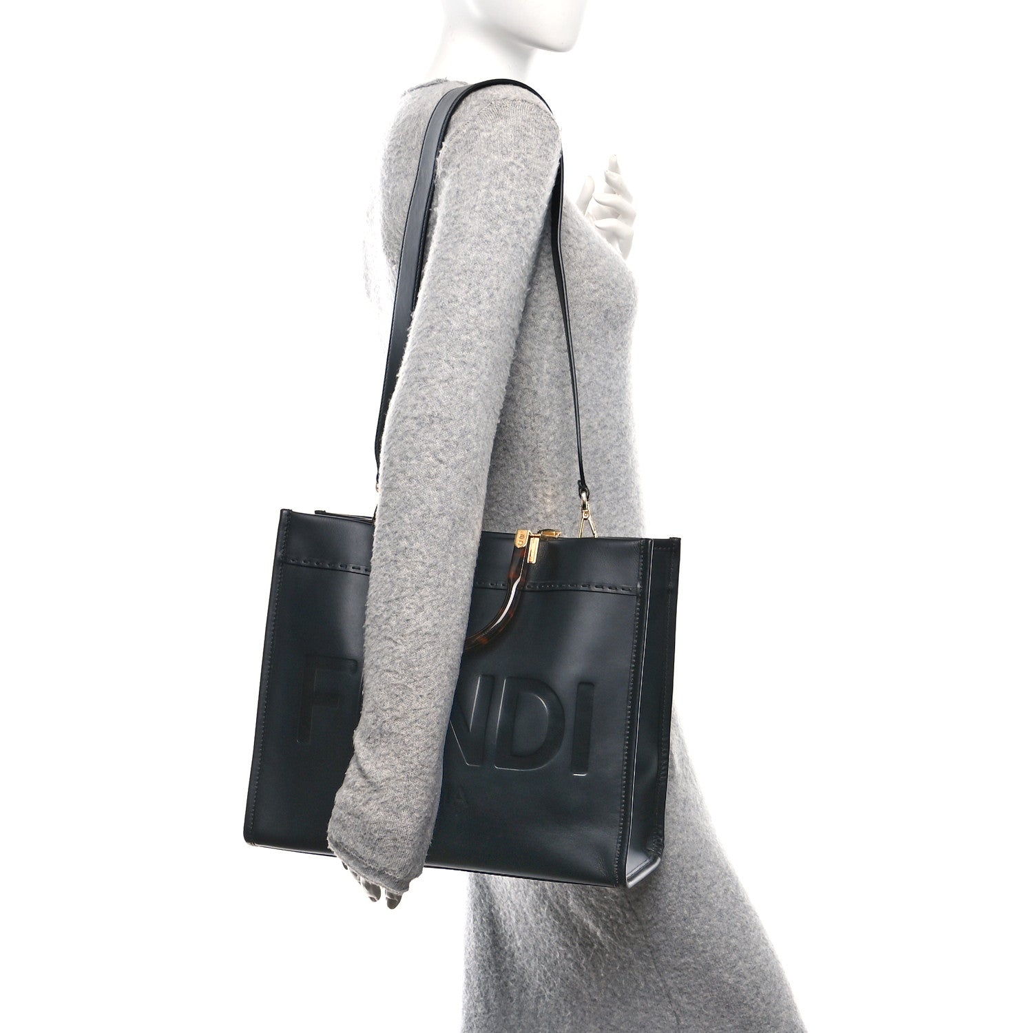 Fendi Vitello King Plexiglass Medium Fendi Sunshine Shopper Tote Black 3 of 11
