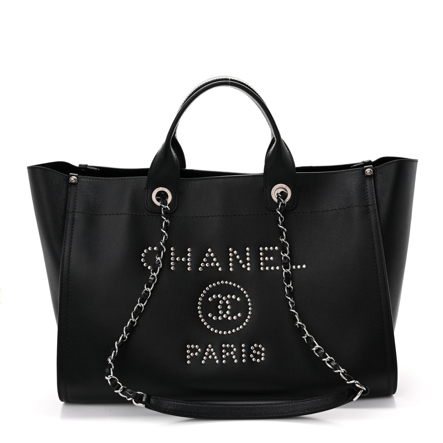 Caviar Medium Studded Deauville Tote Black