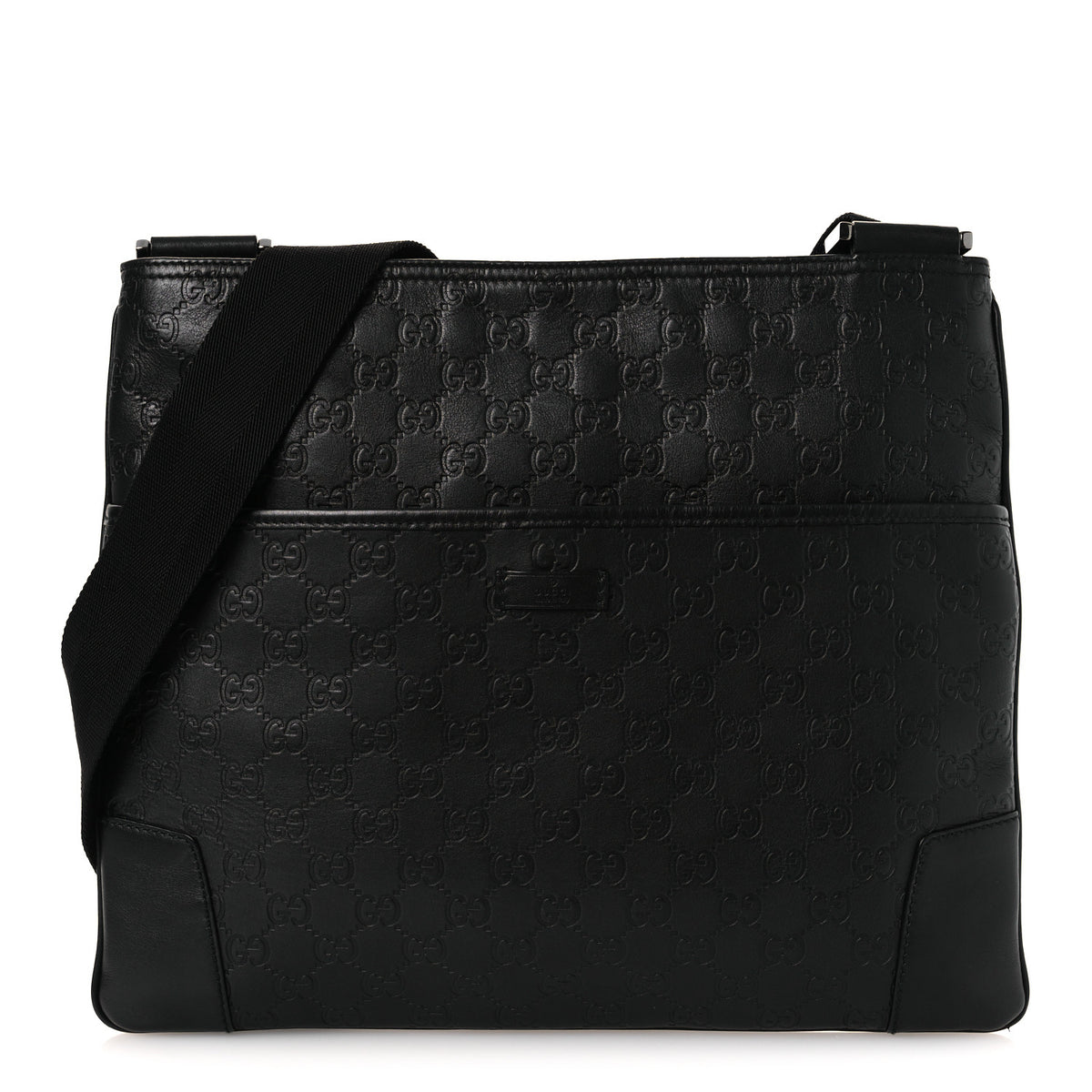 Gucci Guccissima Flat Messenger Bag Black 1 of 11