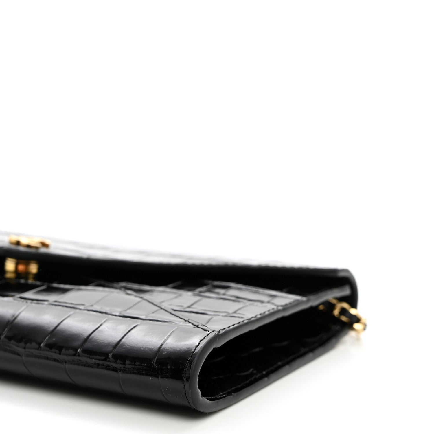 Chanel Calfskin Crocodile Embossed Envelope Clutch With Strap Black 9 of 9