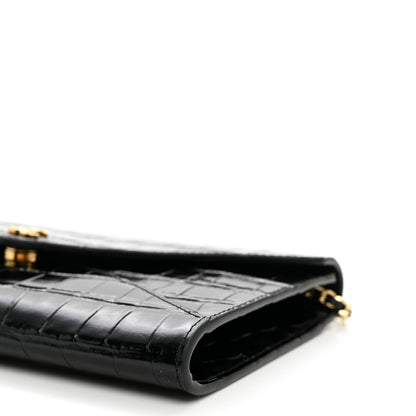 Chanel Calfskin Crocodile Embossed Envelope Clutch With Strap Black 9 of 9