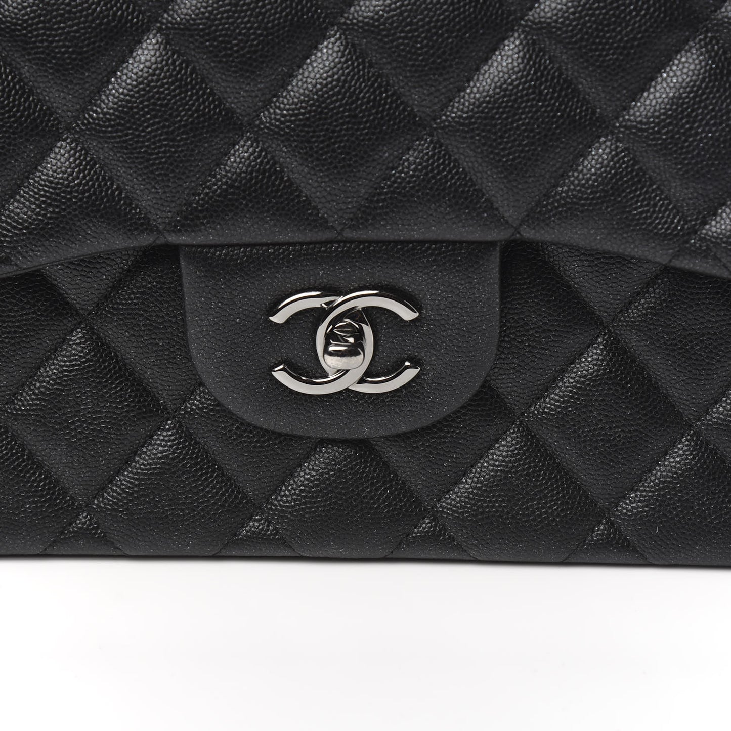 Iridescent Caviar Quilted Jumbo Double Flap Black