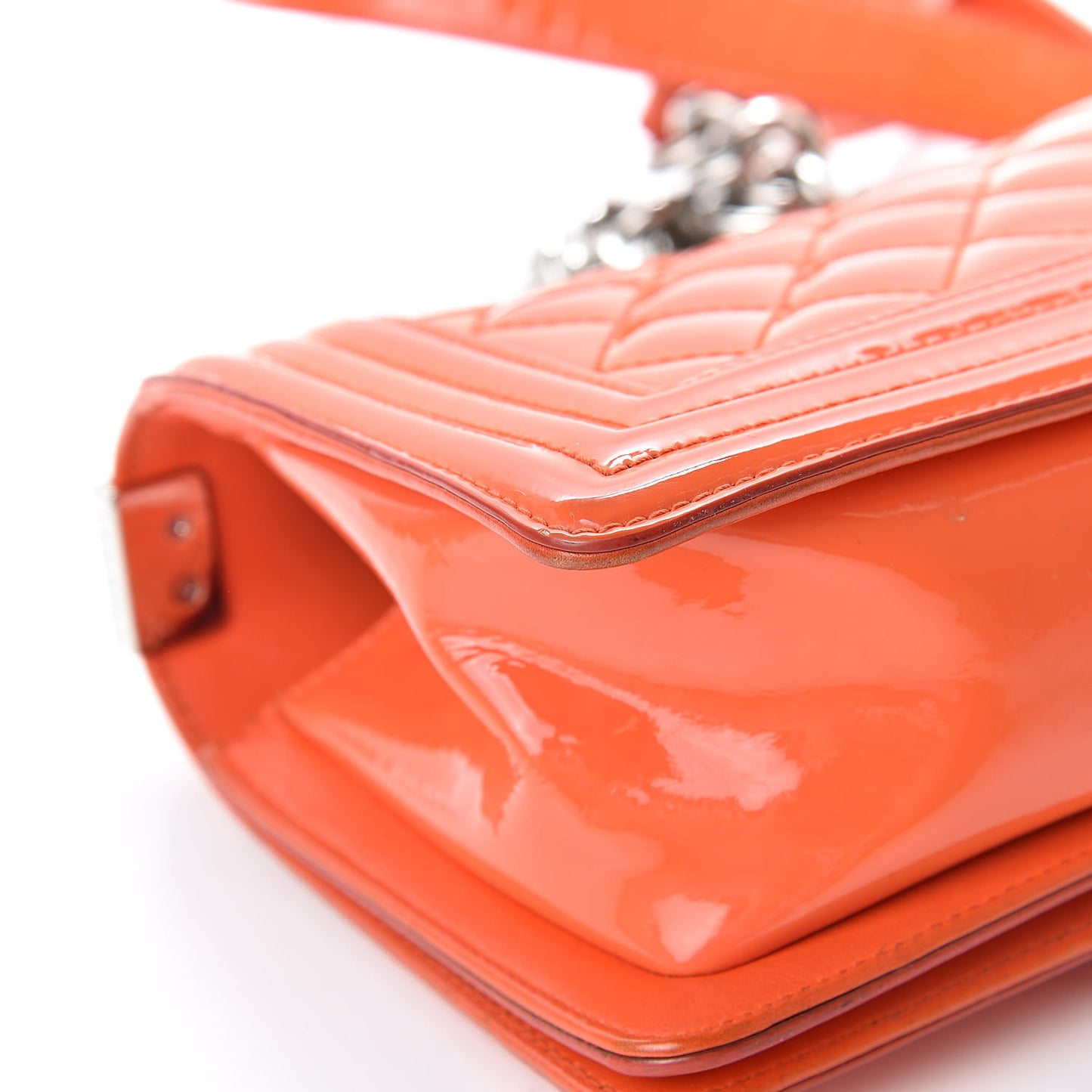 Patent Calfskin Quilted Small Plexiglass Boy Flap Orange