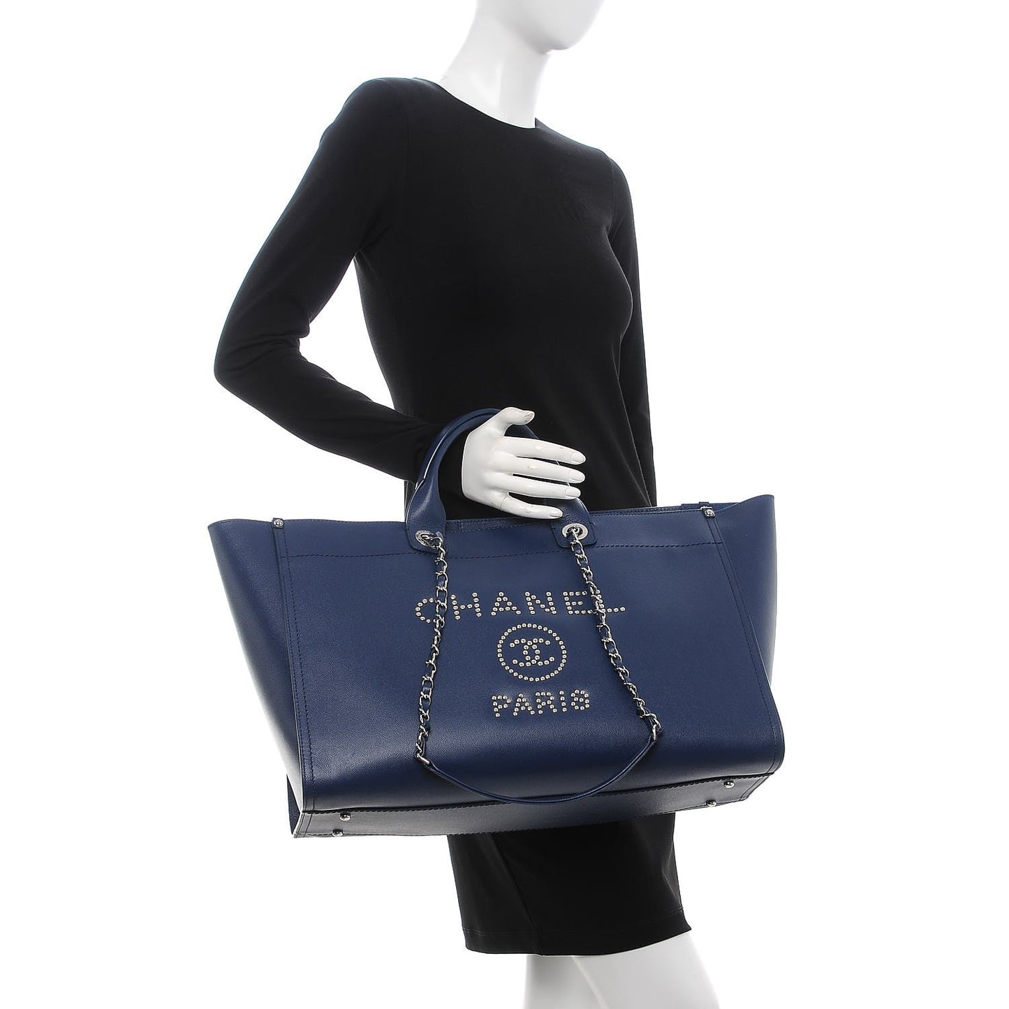 Caviar Extra Large Studded Deauville Tote Navy