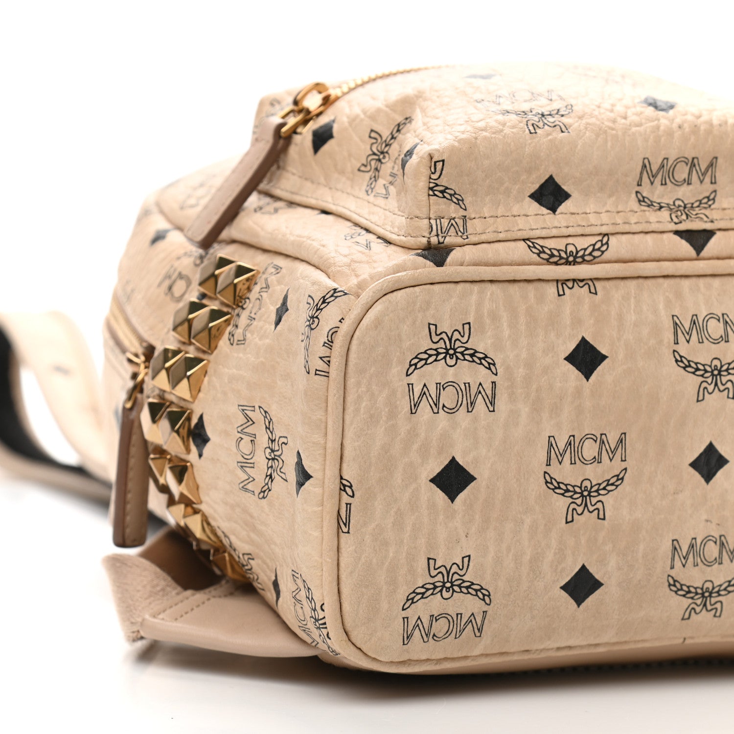 MCM Visetos Side Stud Mini Stark Backpack Beige 9 of 10