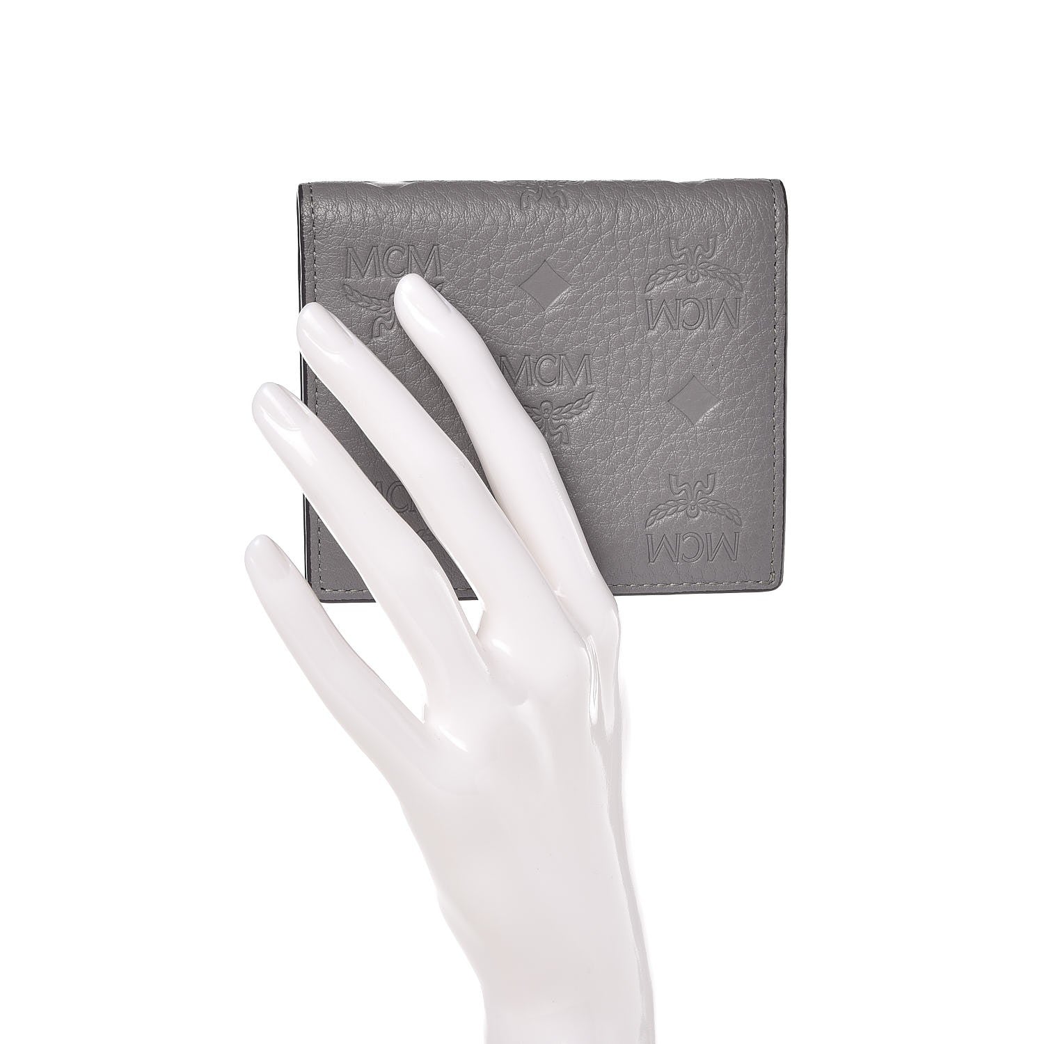 MCM Calfskin Signature Monogram Klara Bi-Fold Wallet Dove 2 of 10