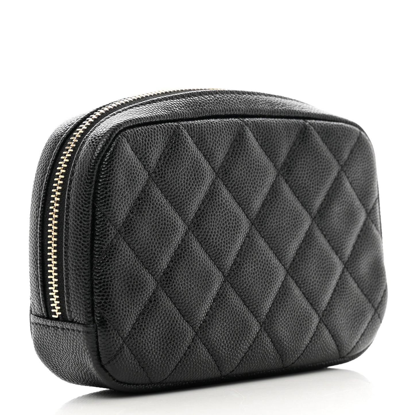 Caviar Quilted Small Curvy Pouch Cosmetic Case Black