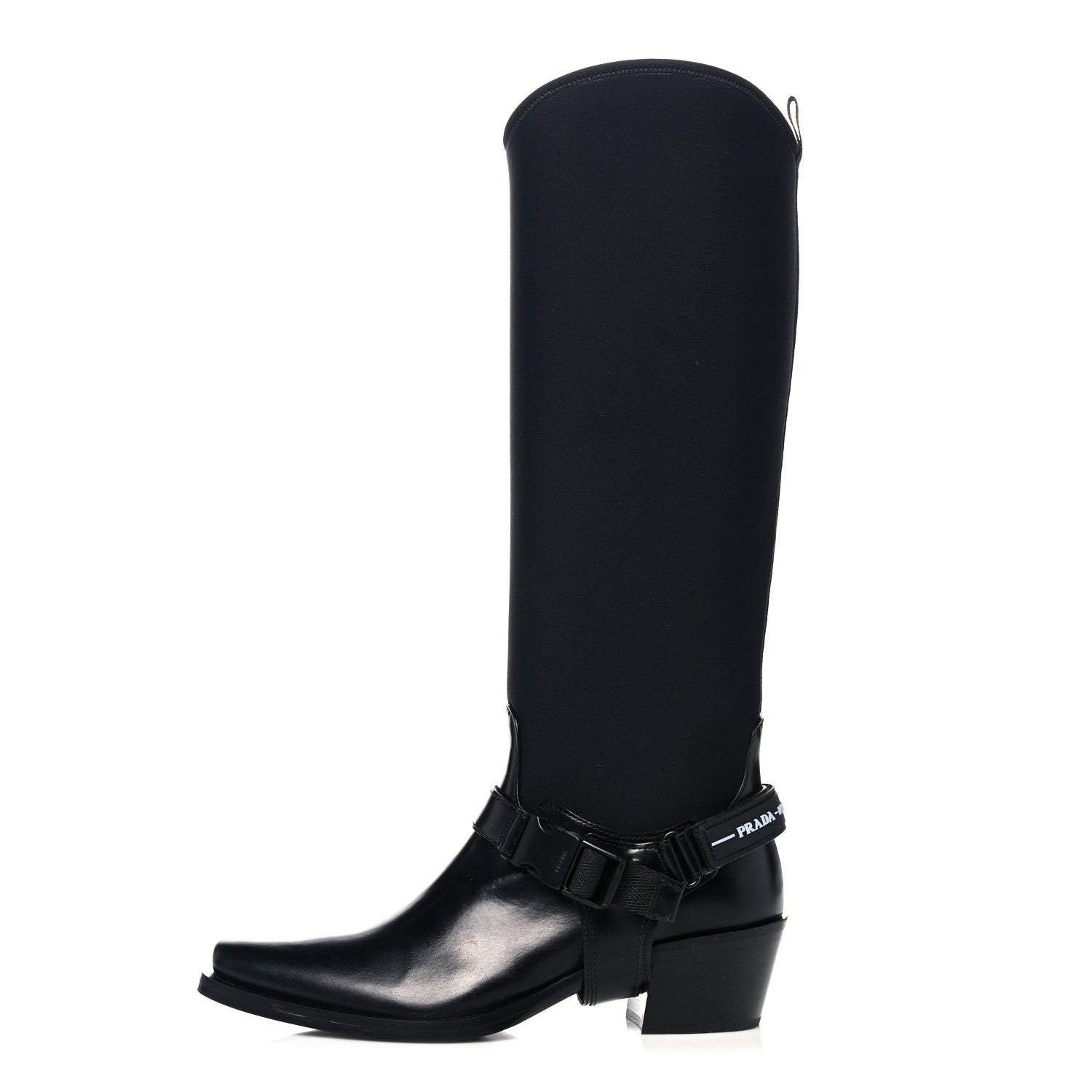 Prada Spazzolato Rois Neoprene 50mm Western Tall Boots 37 Black 1 of 12