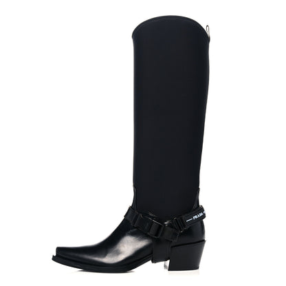 Prada Spazzolato Rois Neoprene 50mm Western Tall Boots 37 Black 1 of 12