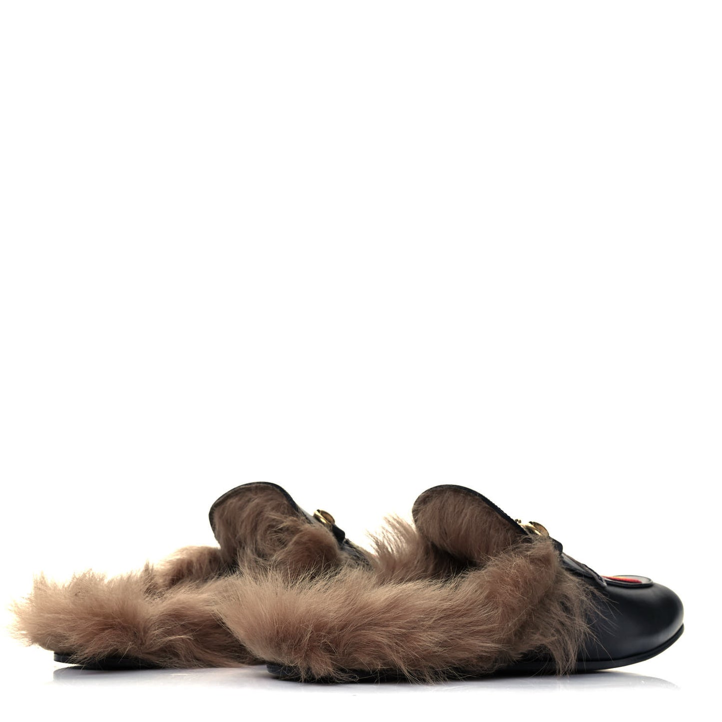 Calfskin Fur Dragon UFO Embroidered Mens Princetown Slippers 8 Black