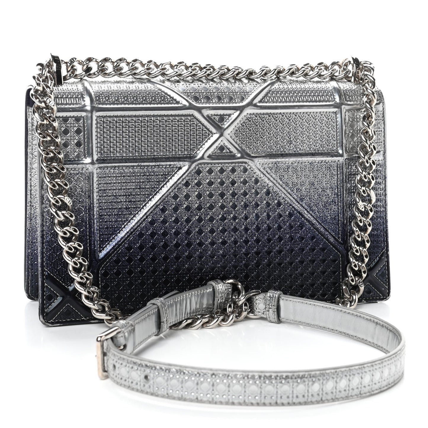 Metallic Patent Micro-Cannage Gradient Medium Diorama Flap Bag Silver Blue