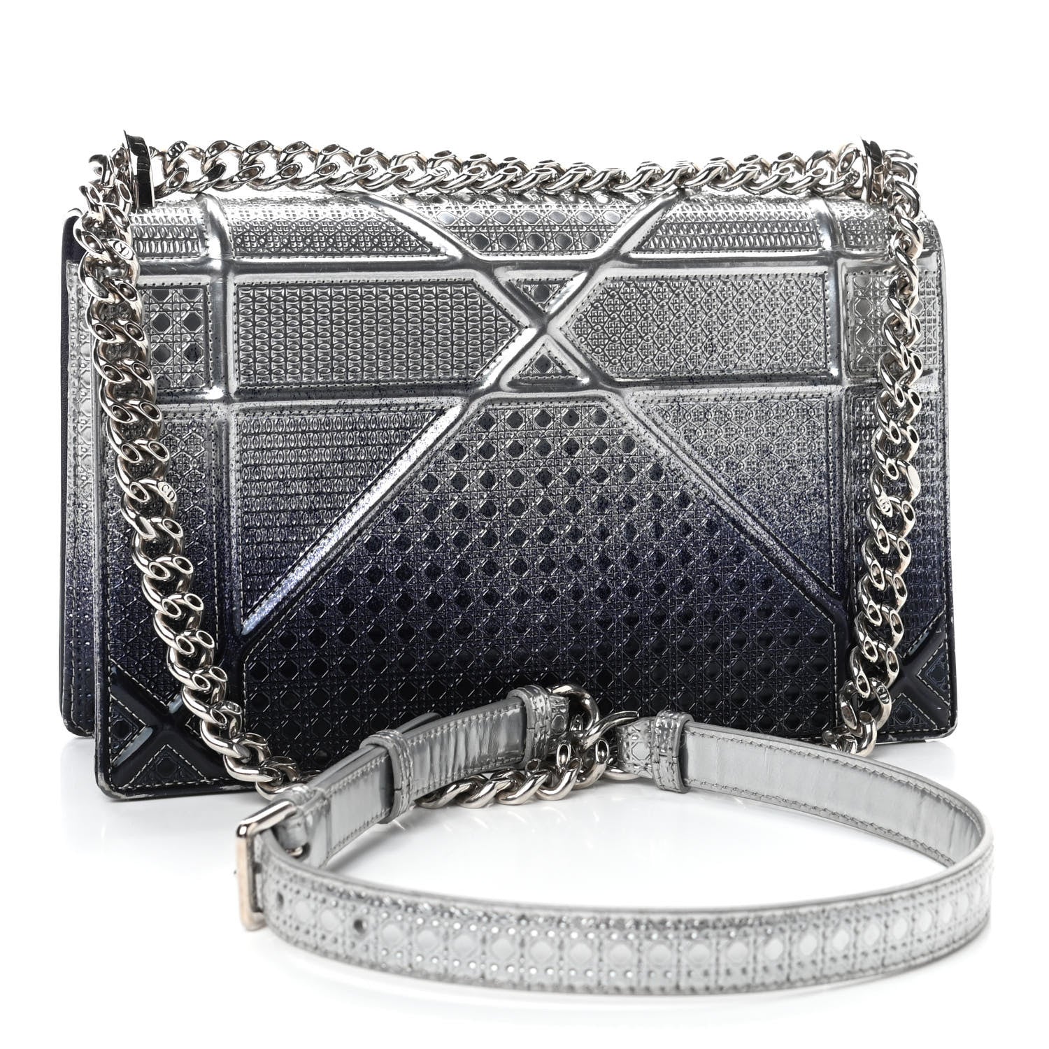 Christian Dior Metallic Patent Micro-Cannage Gradient Medium Diorama Flap Bag Silver Blue 2 of 6