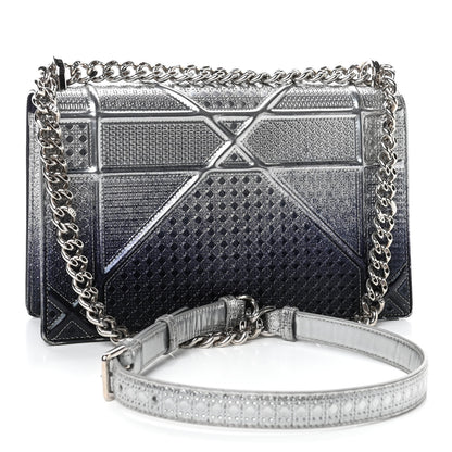 Christian Dior Metallic Patent Micro-Cannage Gradient Medium Diorama Flap Bag Silver Blue 2 of 6