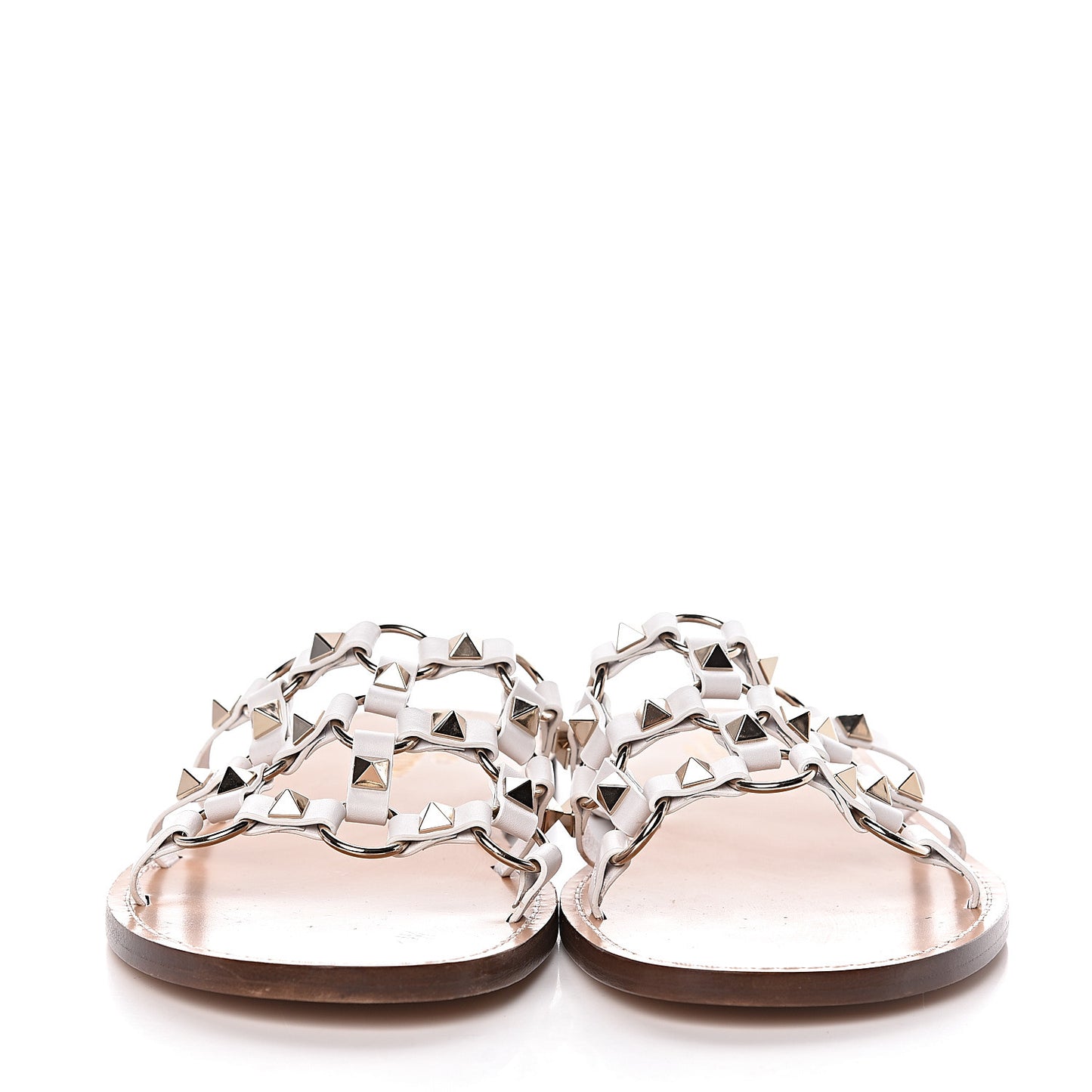 Nappa Rockstud Flat Slide Sandals 38.5 Bianco Ottico