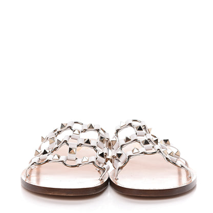 Valentino Garavani Nappa Rockstud Flat Slide Sandals 38.5 Bianco Ottico 2 of 8