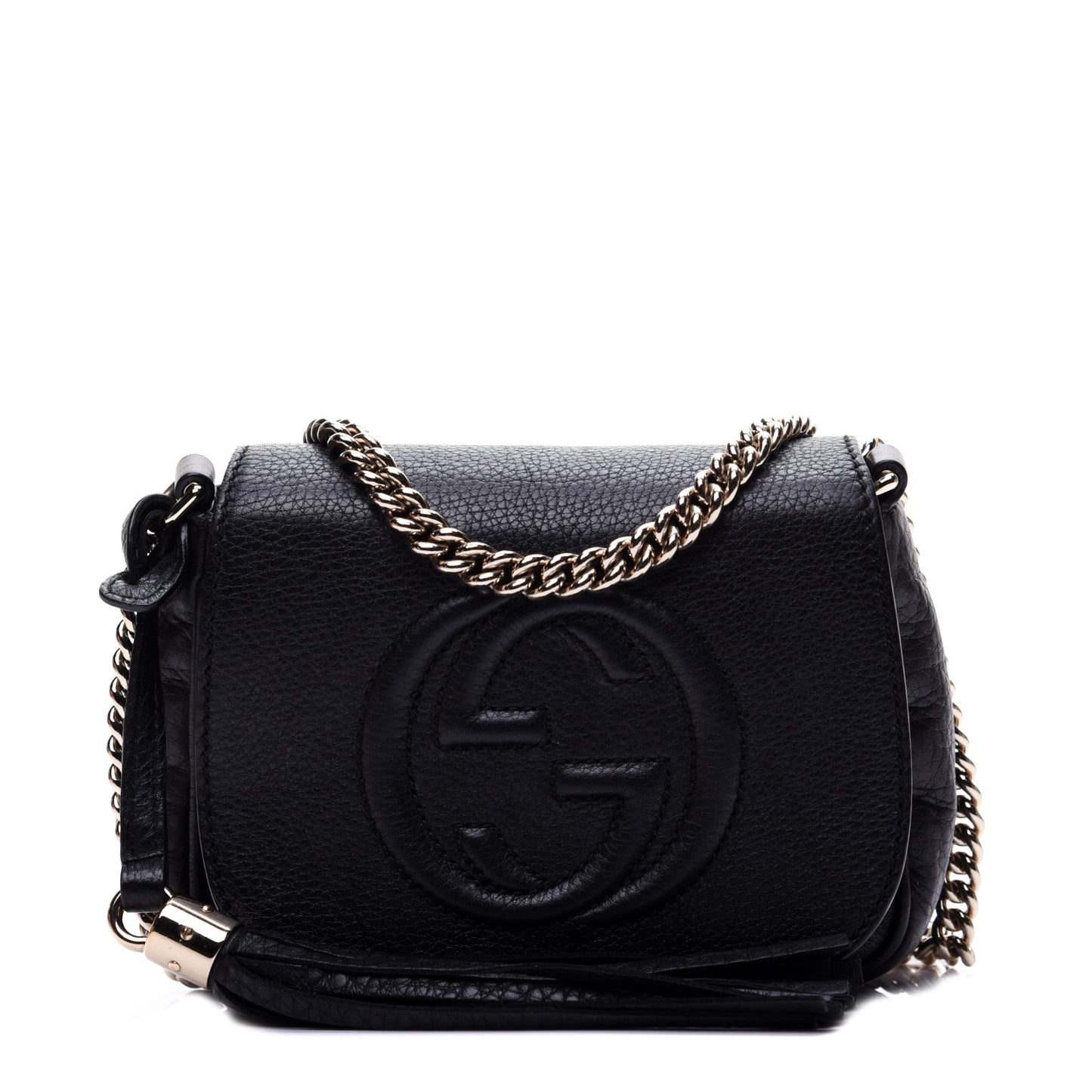 Pebbled Calfskin Small Soho Flap Crossbody Black