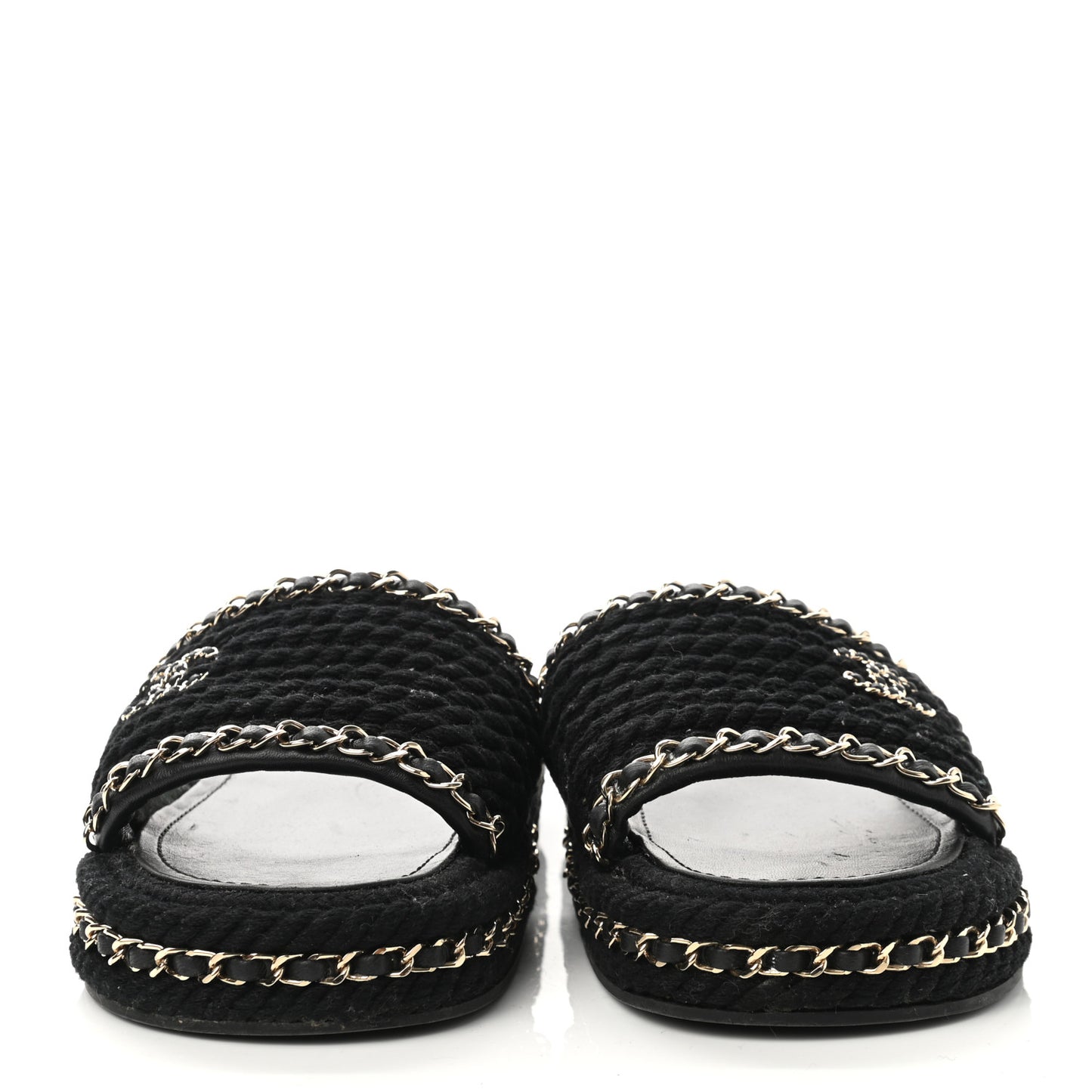 Cord Braided Chain Slide Sandals 37 Black