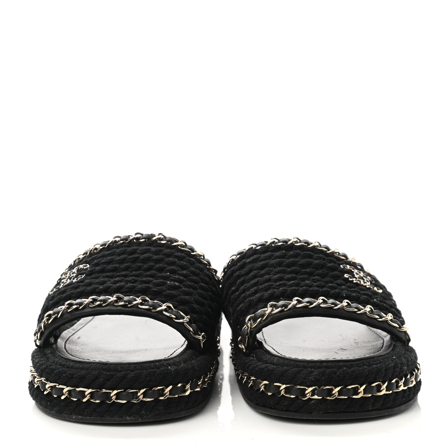 Chanel Cord Braided Chain Slide Sandals 37 Black 2 of 11