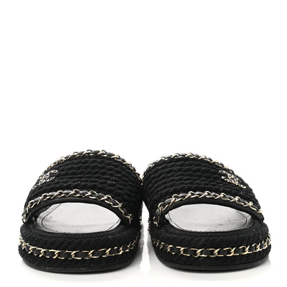 Chanel Cord Braided Chain Slide Sandals 37 Black 2 of 11