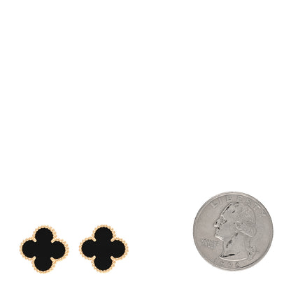 Van Cleef & Arpels 18K Yellow Gold Black Onyx Vintage Alhambra Earrings 2 of 5
