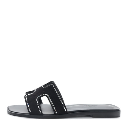 Hermes Calfskin Crystal Embellished Oran Sandals 37 Black 1 of 8