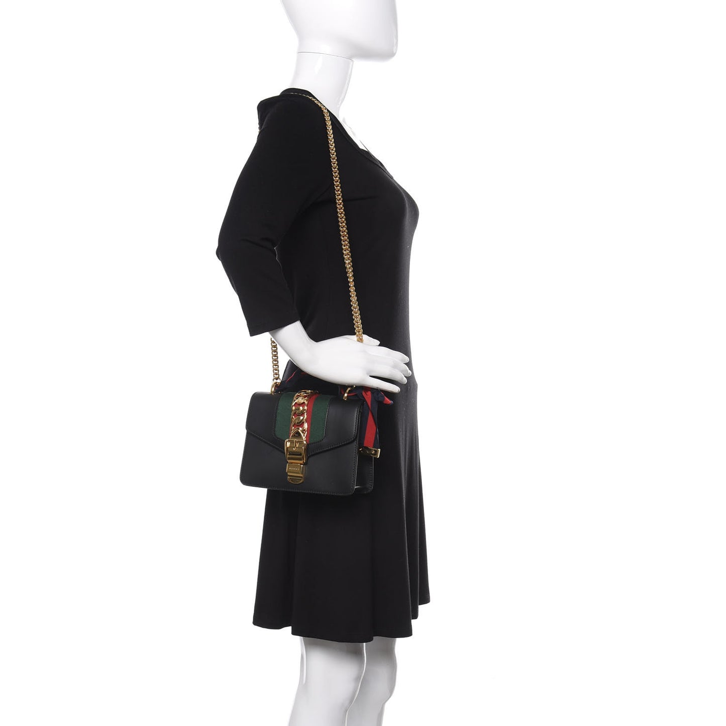 Calfskin Mini Sylvie Chain Shoulder Bag Black