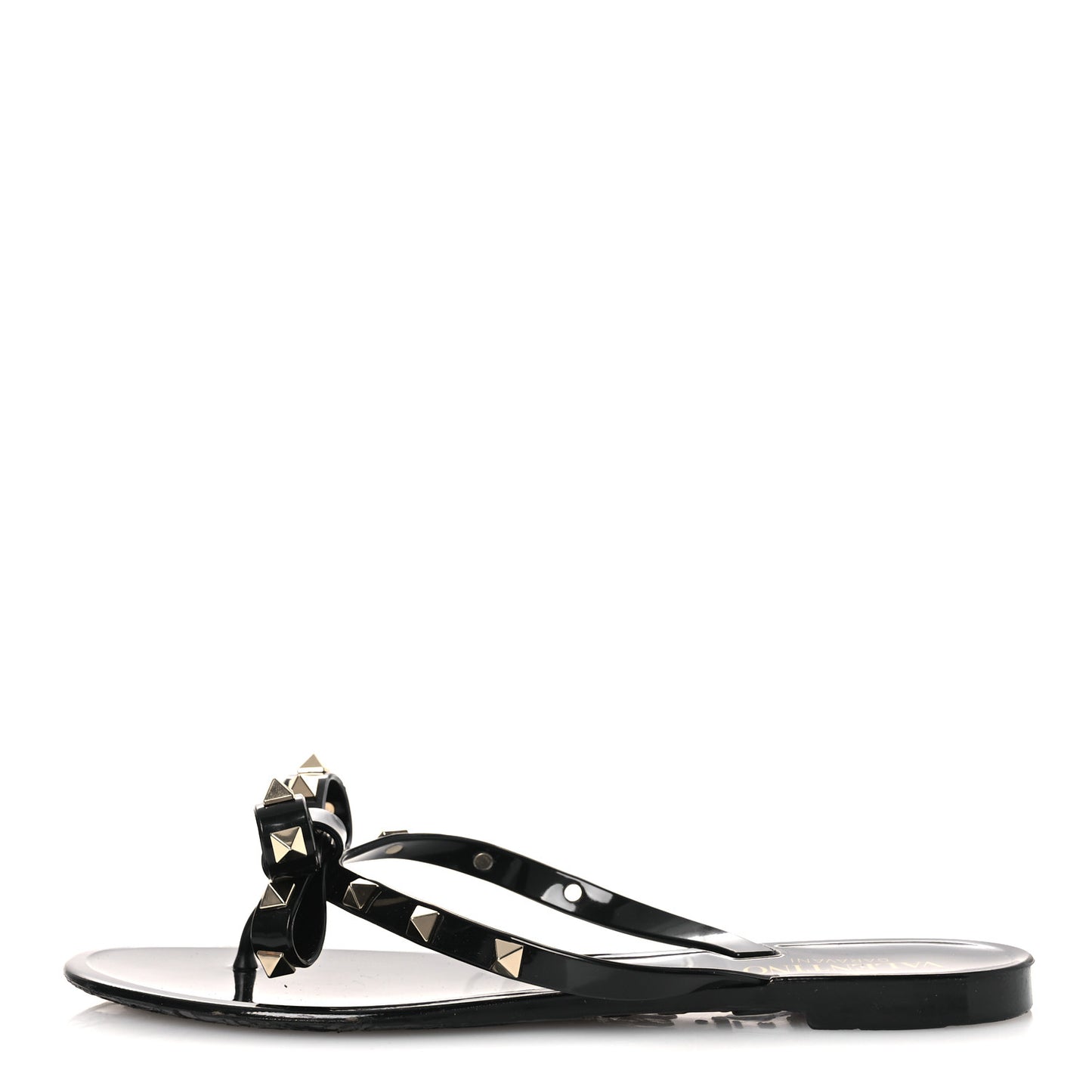 PVC Jelly Rockstud Bow Thong Sandals 38 Black