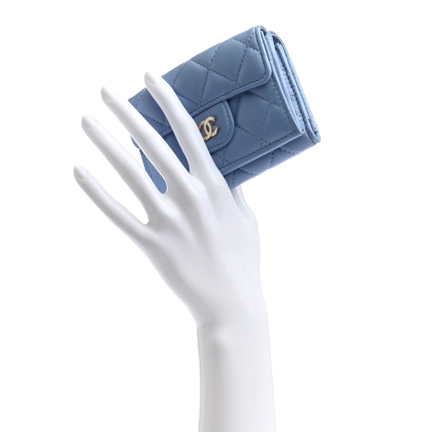 Lambskin Quilted Double Flap Wallet Light Blue