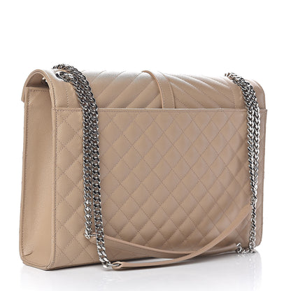 Saint Laurent Grain De Poudre Large Tri-Quilt Monogram Satchel Dark Beige 3 of 10
