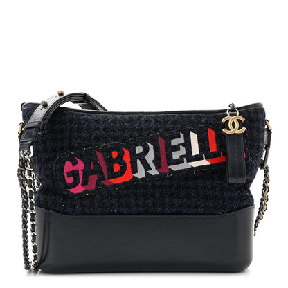 Chanel Tweed Calfskin Quilted Medium Gabrielle Hobo Black Blue 1 of 10