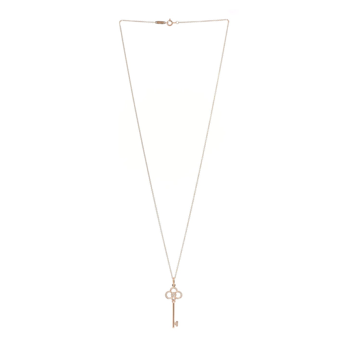 18K Rose Gold Diamond Crown Key Pendant Necklace
