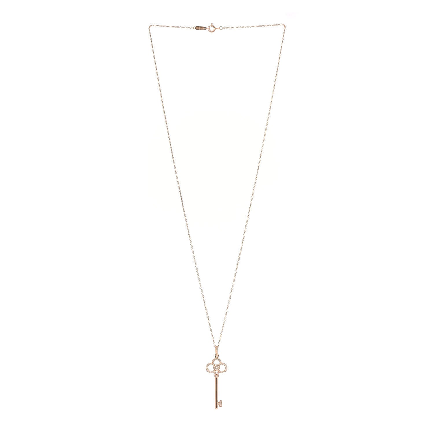 Tiffany 18K Rose Gold Diamond Crown Key Pendant Necklace 3 of 8