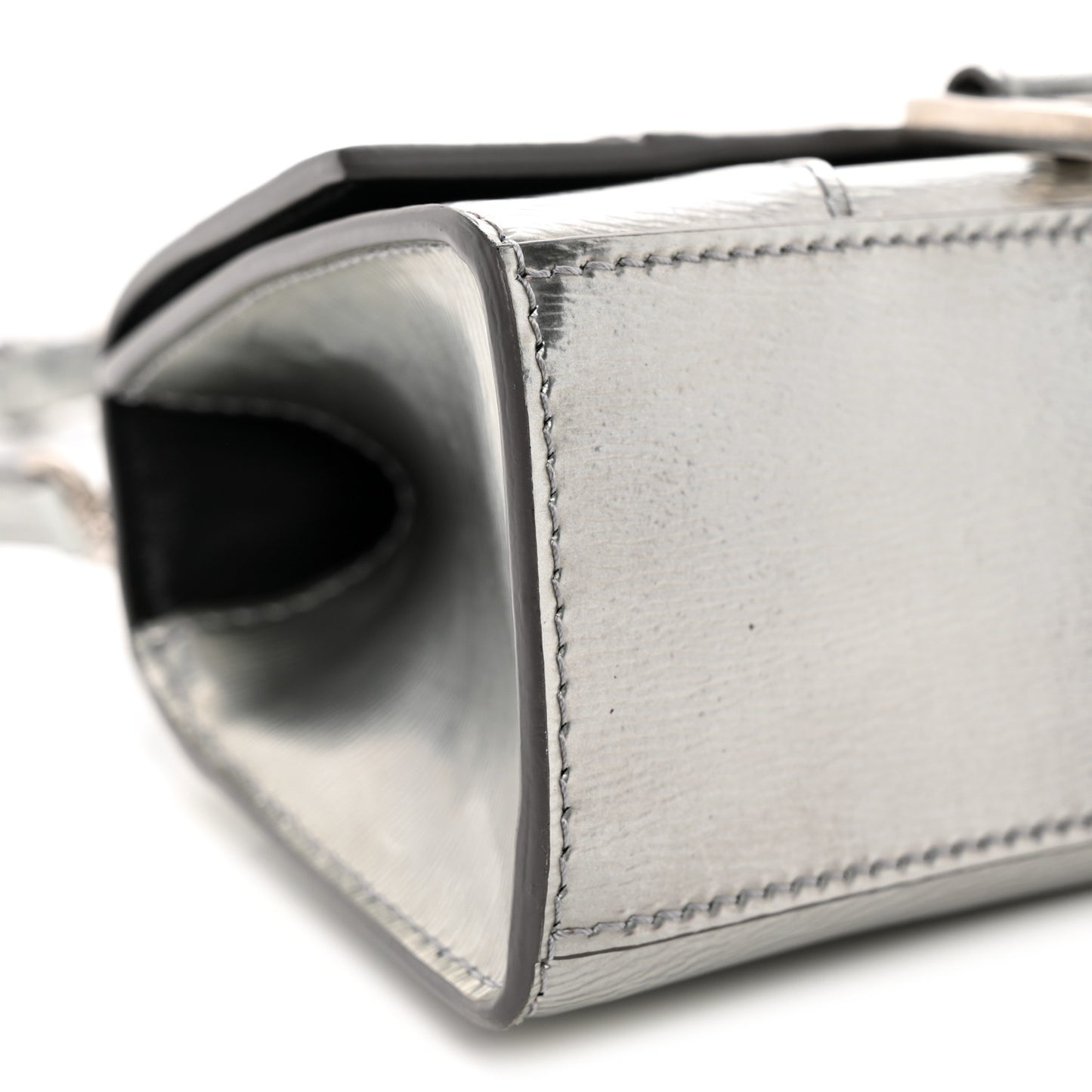 Metallic Textured Calfskin Hourglass Top Handle Bag XS Silver