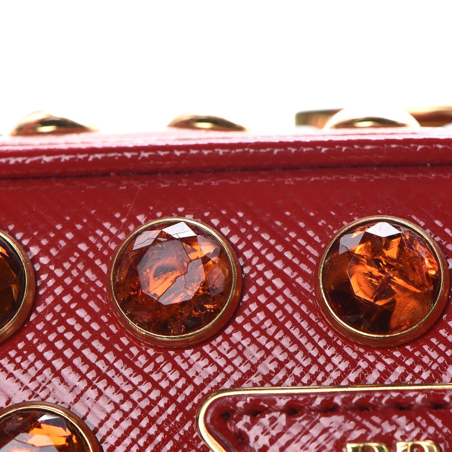 Saffiano Vernice Crystal Pyramid Bag Rosso