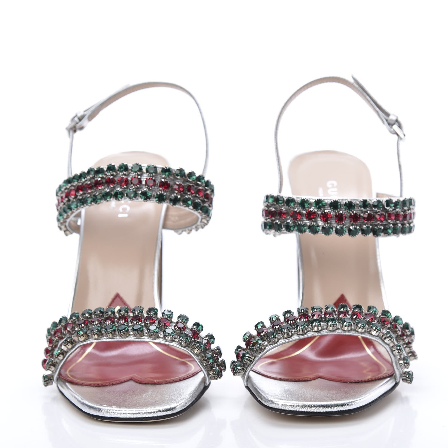 Gucci Nappa Silk Crystal Bertie High Heel Sandals 37 Argento 2 of 8