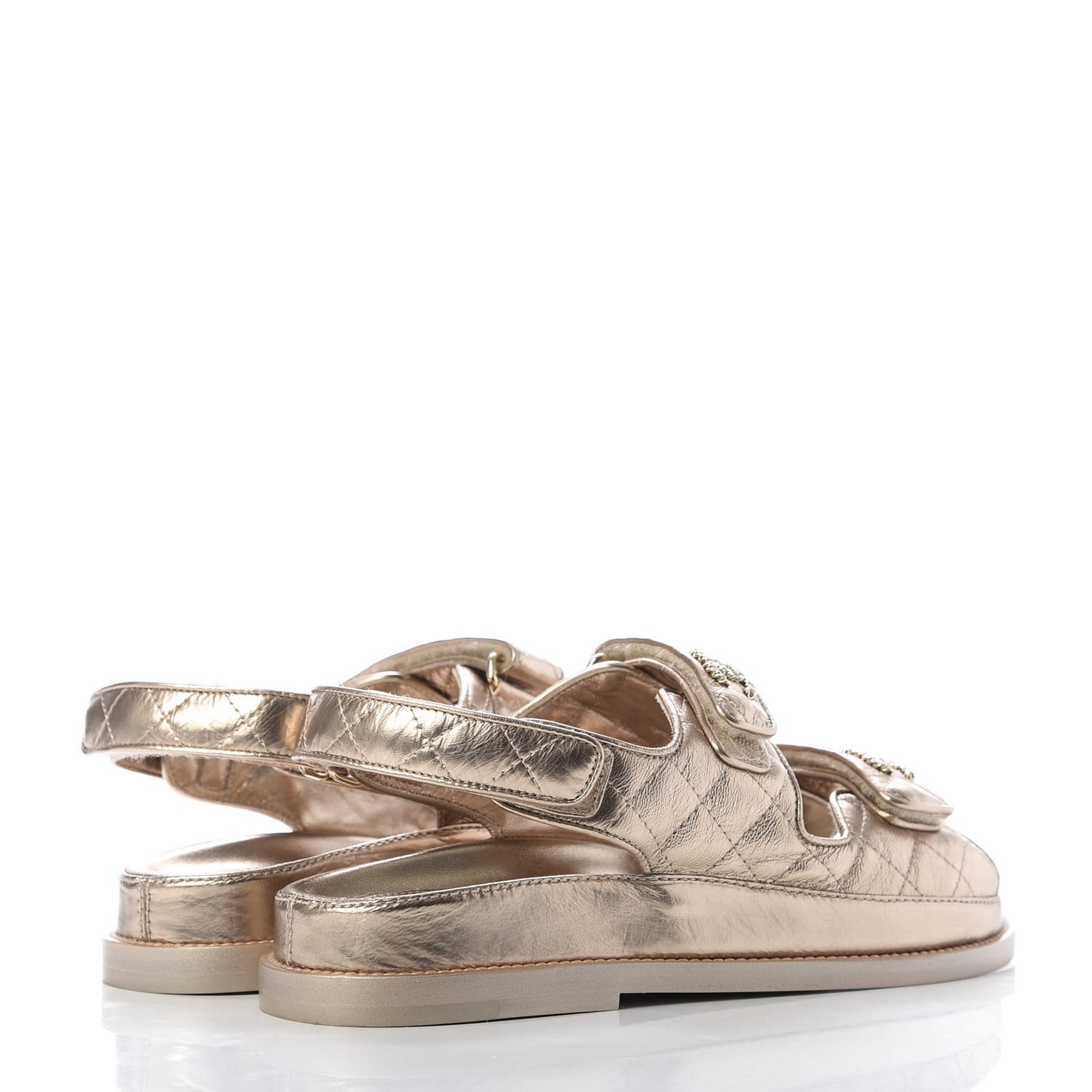 Iridescent Lambskin Velcro Dad Sandals 37 Light Bronze