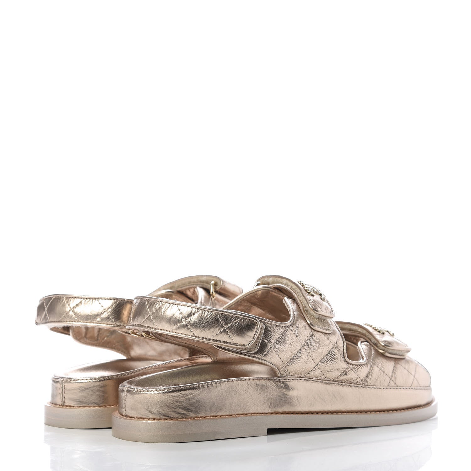 Chanel Iridescent Lambskin Velcro Dad Sandals 37 Light Bronze 4 of 10