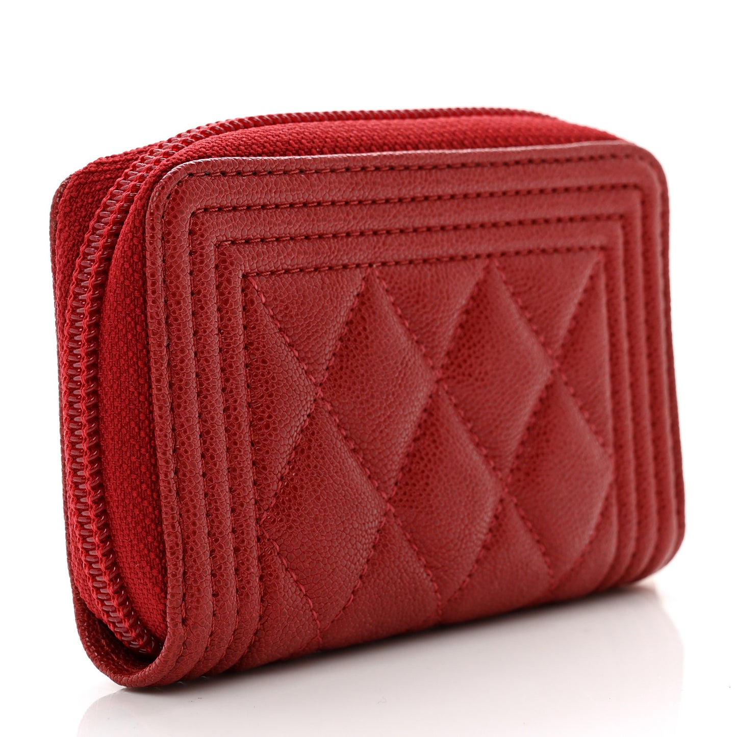 Caviar Quilted Boy Zip Around Coin Purse Wallet Red