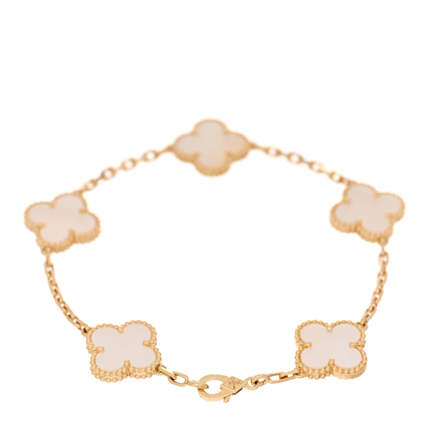 18K Yellow Gold Mother of Pearl 5 Motifs Vintage Alhambra Bracelet