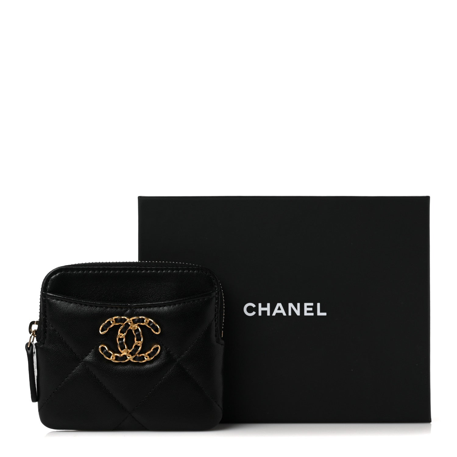 Chanel Lambskin Quilted Chanel 19 Zip Card Holder Wallet Black 10 of 10