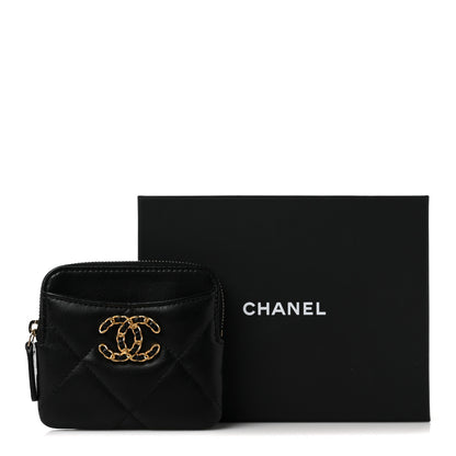 Chanel Lambskin Quilted Chanel 19 Zip Card Holder Wallet Black 10 of 10
