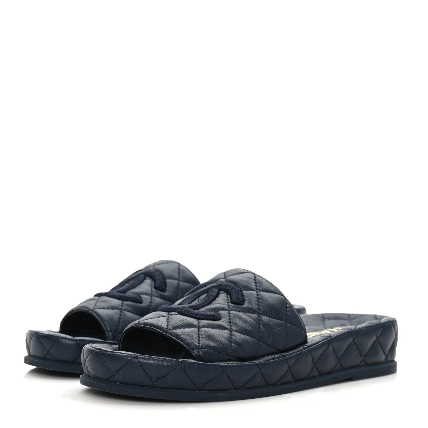 Chanel Lambskin Quilted CC Mules Sandals 37 Navy 3 of 8