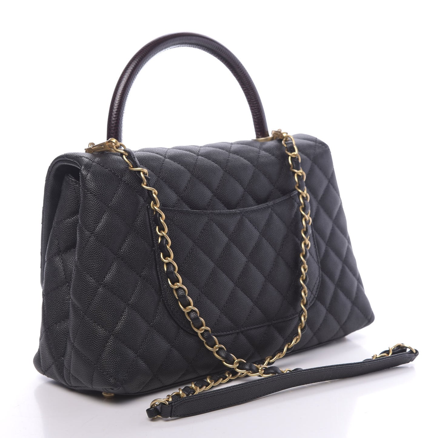 Caviar Lizard Embossed Quilted Small Coco Handle Flap Black
