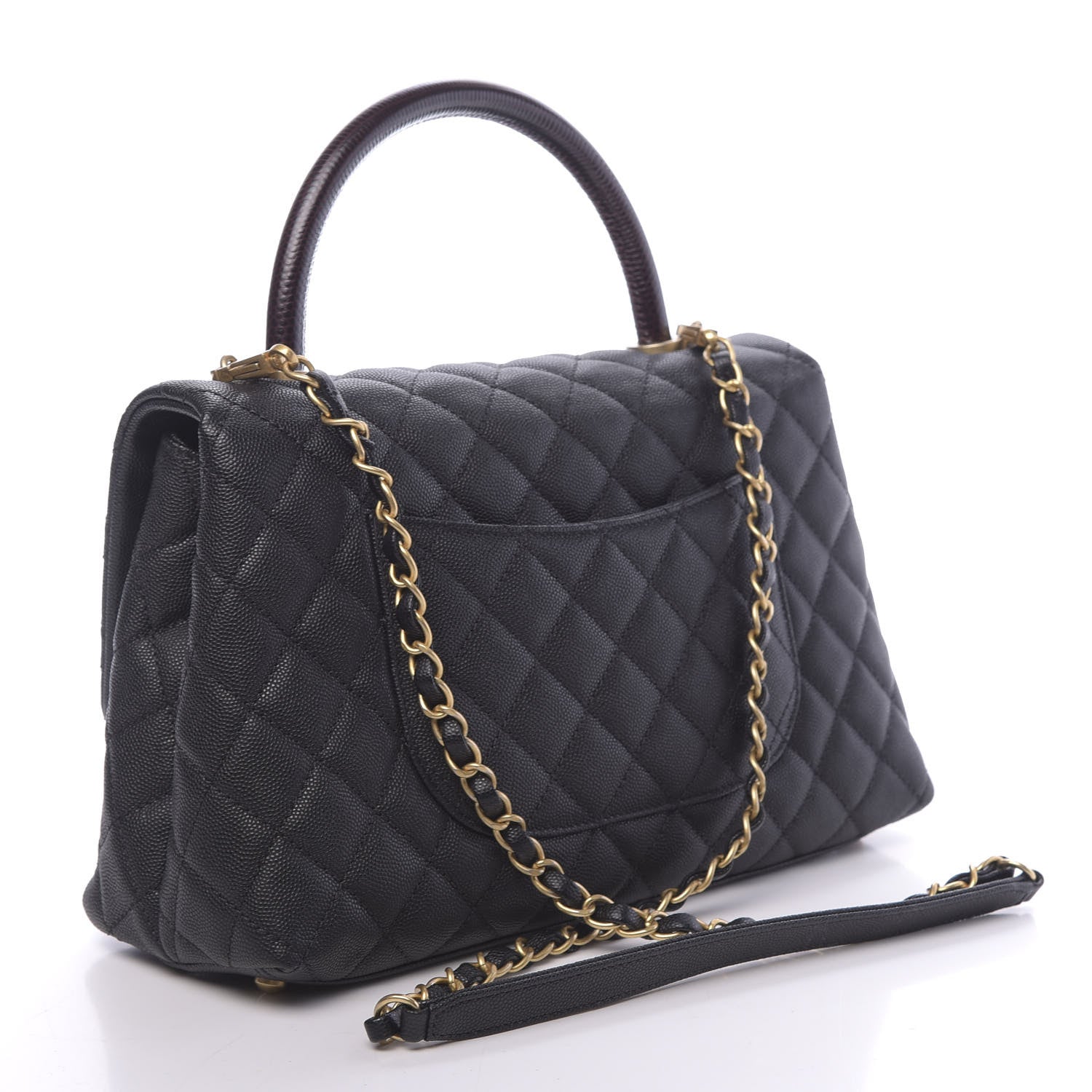 Chanel Caviar Lizard Embossed Quilted Small Coco Handle Flap Black 3 of 11