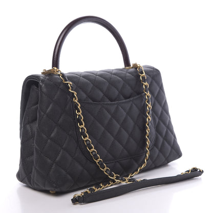 Chanel Caviar Lizard Embossed Quilted Small Coco Handle Flap Black 3 of 11