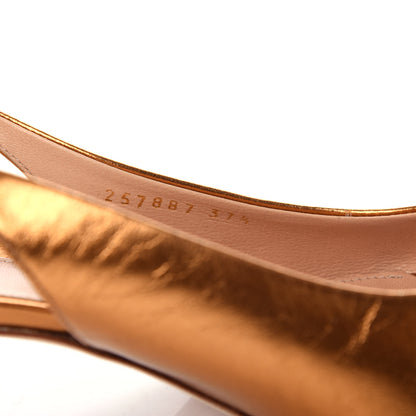 Gucci Metallic Calfskin Horsebit Peep Toe Low Heel Slingback Pumps 37.5 Gold 10 of 10