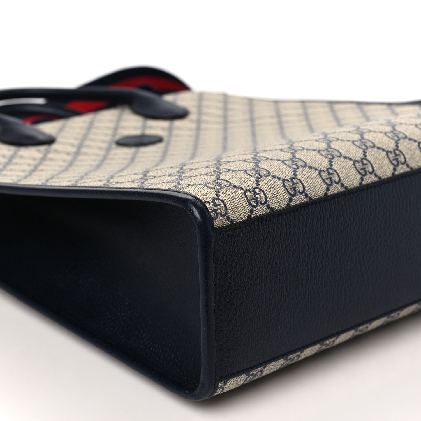 GG Supreme Monogram Textured Dollar Calfskin Web Medium Retro Interlocking G Vertical Tote Bag Beige Blue