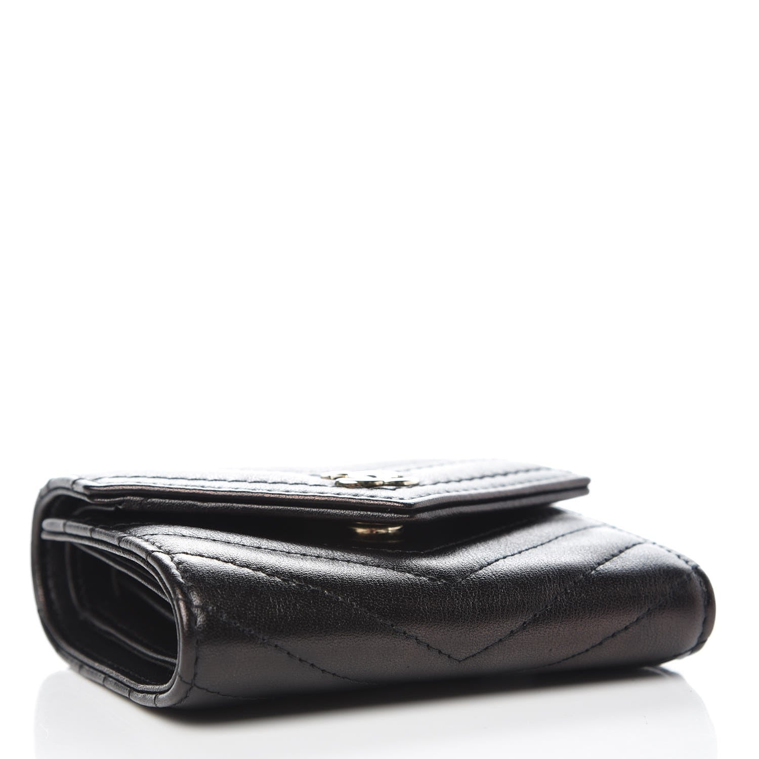 Chanel Calfskin Chevron Quilted Compact Flap Wallet Black 4 of 8
