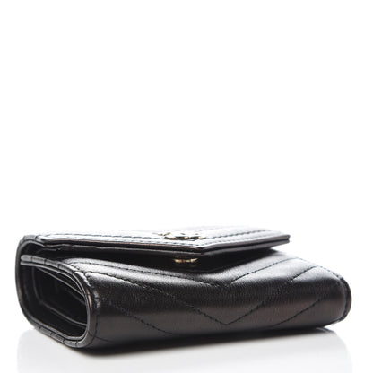 Chanel Calfskin Chevron Quilted Compact Flap Wallet Black 4 of 8