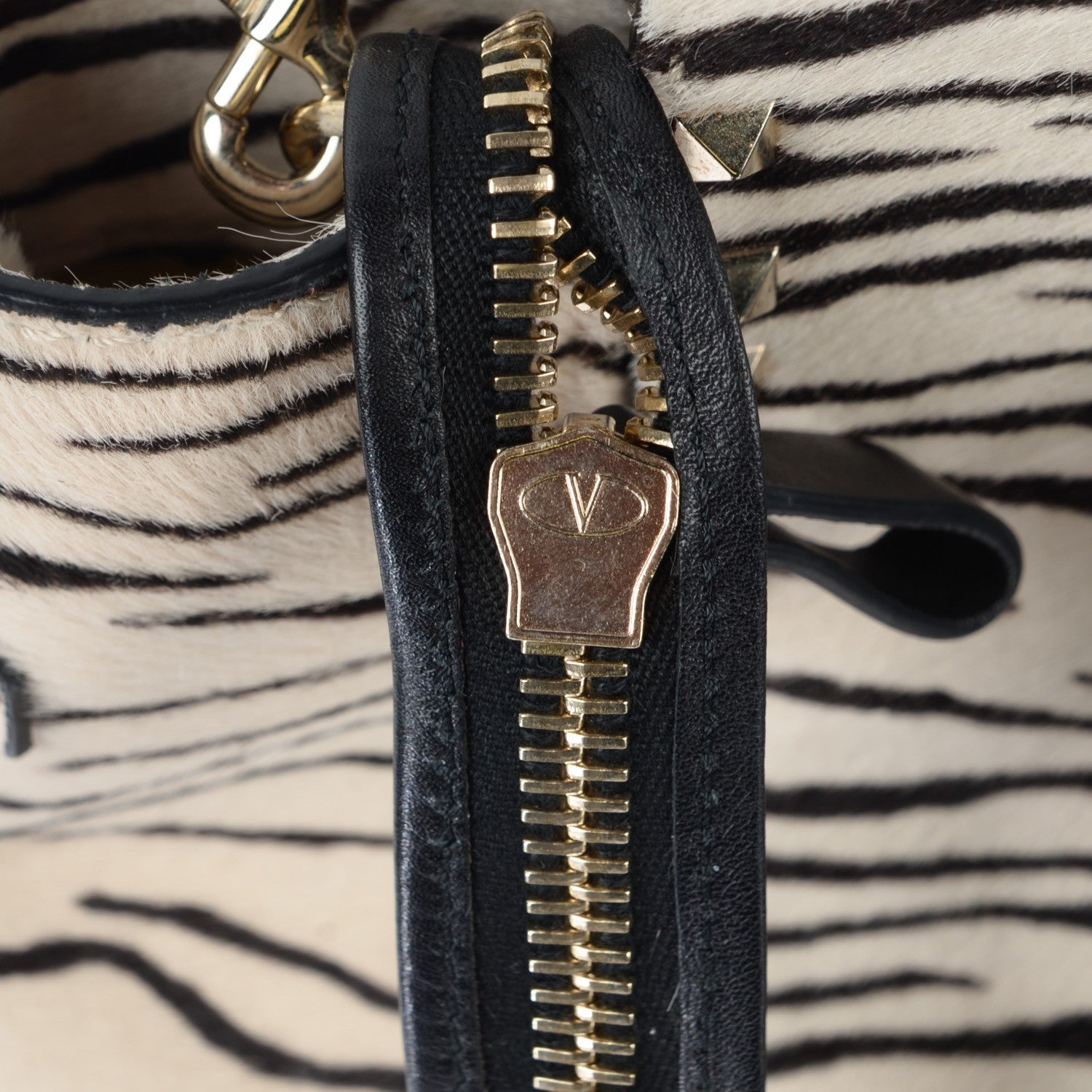 Valentino Garavani Zebra Print Calf Hair Rockstud Double Handle Tote 9 of 9